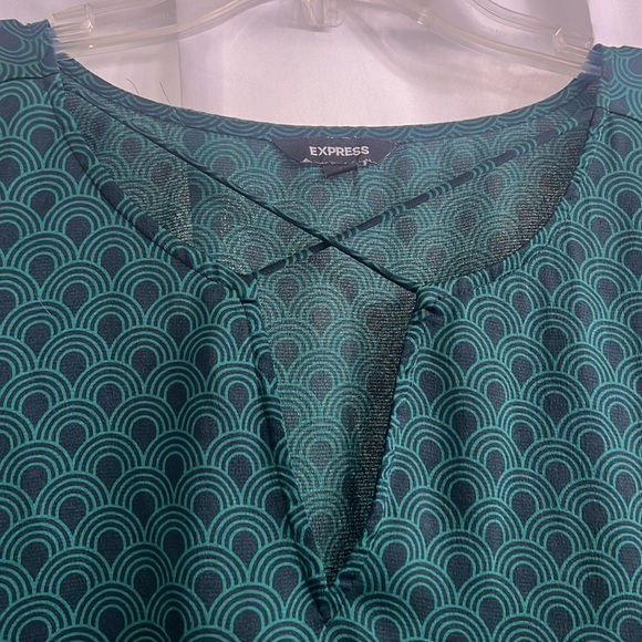 Emerald green work blouse with mid-modern print - Picture 3 of 3